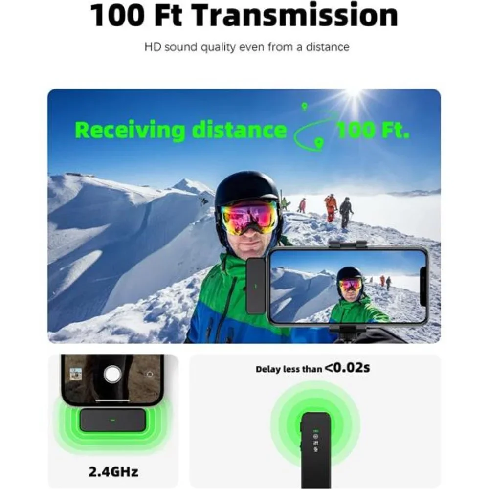 Wireless Lavalier Microphone with Noise Cancellation, 18H Battery Life